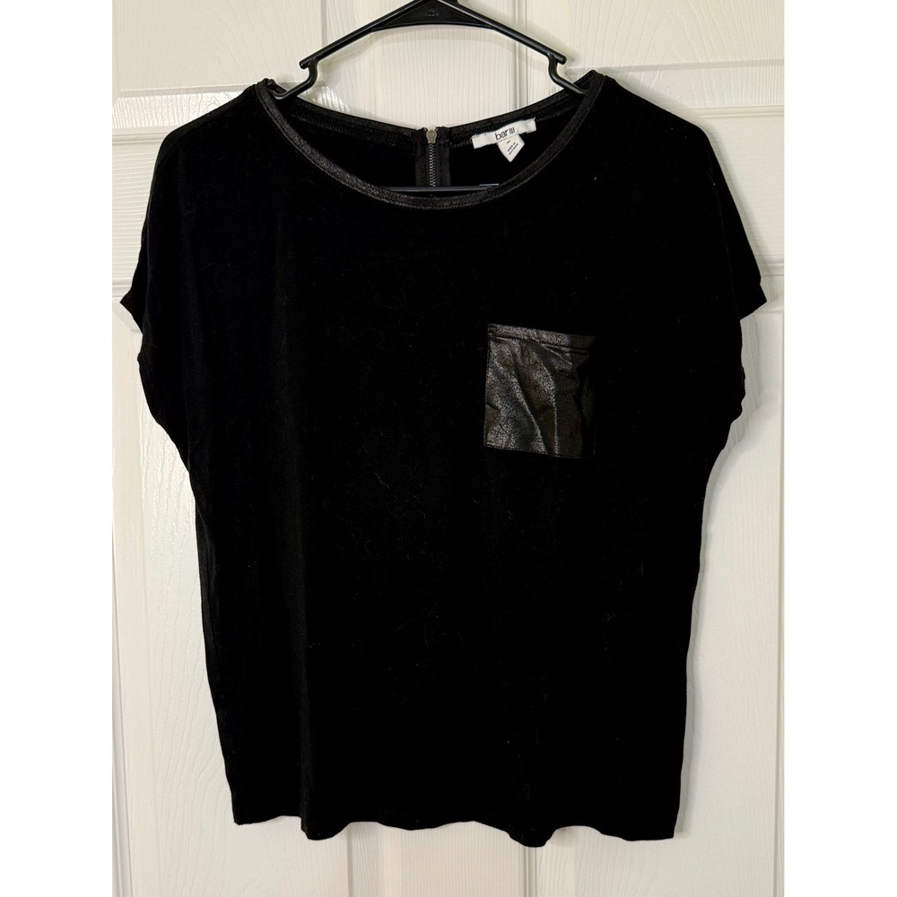 Bar III Pocket Top‎ Women Size M Edgy Black Goth Faux Leather Trim Back Zip